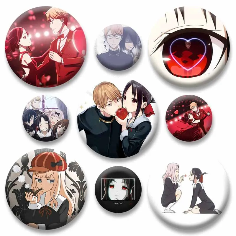 Cartoon Figure Shinomiya Kaguya Ishigami Yuu Chika Miyuki Button Pins Round Cartoon Brooches Daily Ornament Badge Accessories