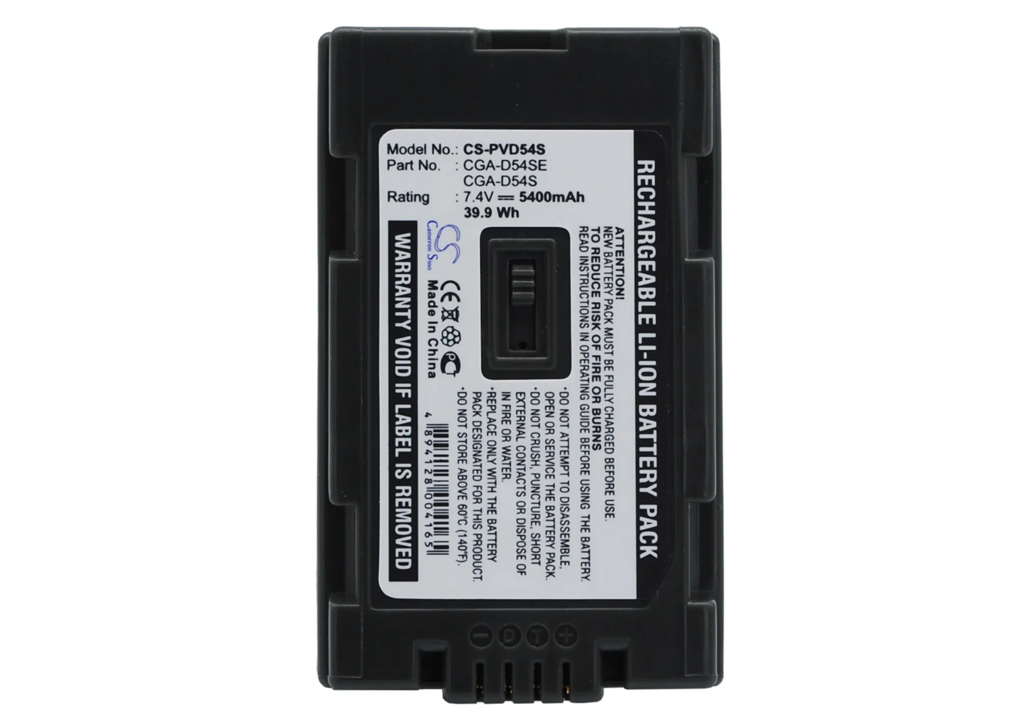 Сменный аккумулятор CS для Panasonic AG-DVC62, NV-MX500, NV-MX350, NV-GX7, NV-DS30A, NV-DS29, AG-DVC60, артикул: CGA-D54, 5400 мАч / 39.96 Вт·ч