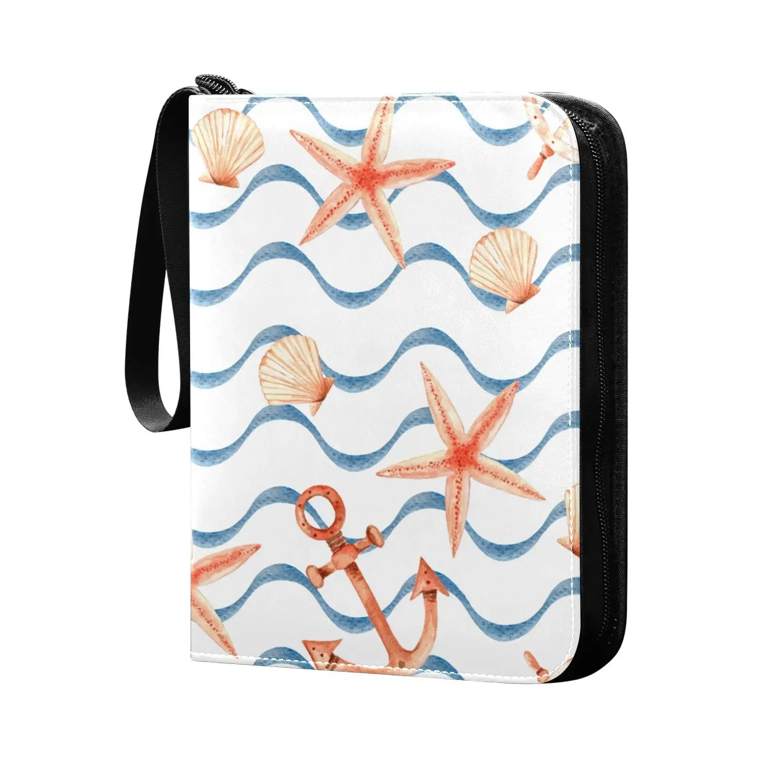 Sea Shell Starfish Wheel Anchor 4 Pocket Card Binder, 400 Double Sided Pocket Album Game Cards, Unique Card Collection Storage