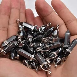 Wholesale 12 24 50pcs/lot natural Hematite Stone pillar shape point Chakra charms pendant for jewelry making free shipping