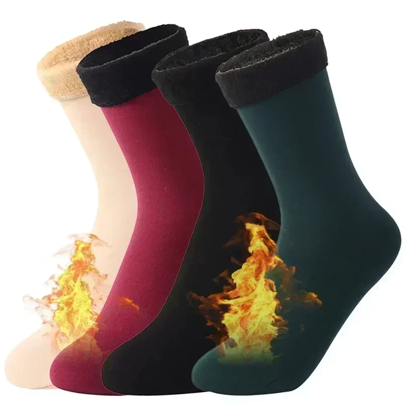 Chaussettes courtes épaisses en velours doux unisexe, bottes de neige thermiques, chaussettes de sol de la maison, laine, cachemire, peluche, peau noire, chaud, hiver