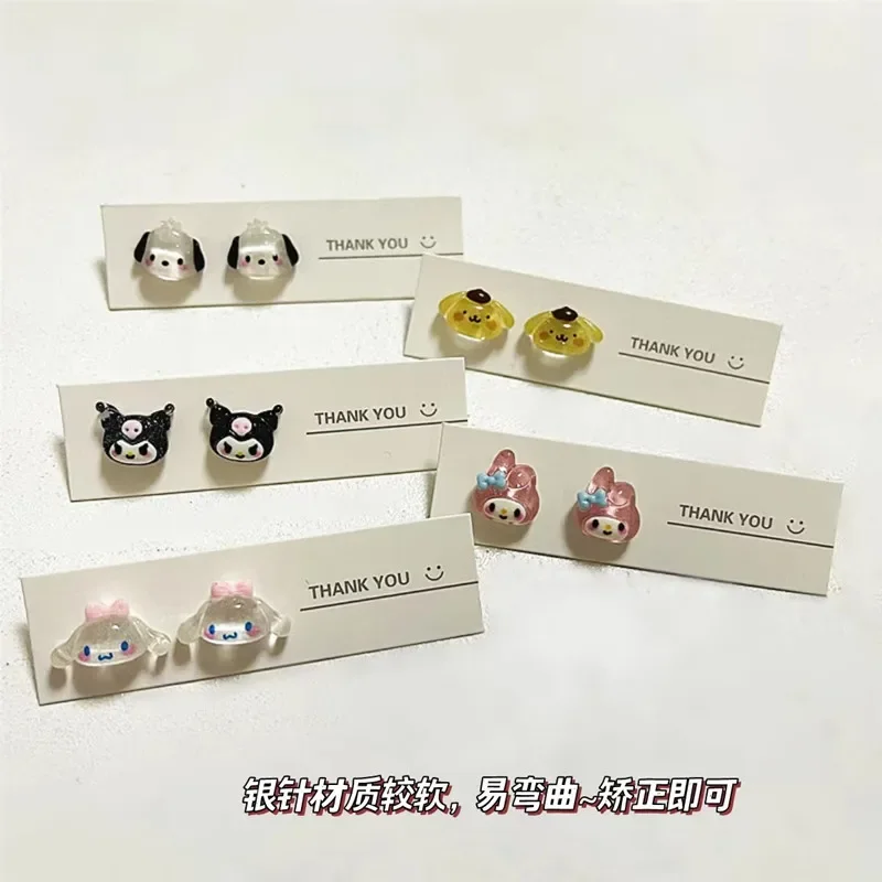 6 Pcs Sanrio Earrings Set Anime Figure Ear Stud with Fine Flash Sweet Girls Children 's Toys Accessories Jewelry Birthday Gifts