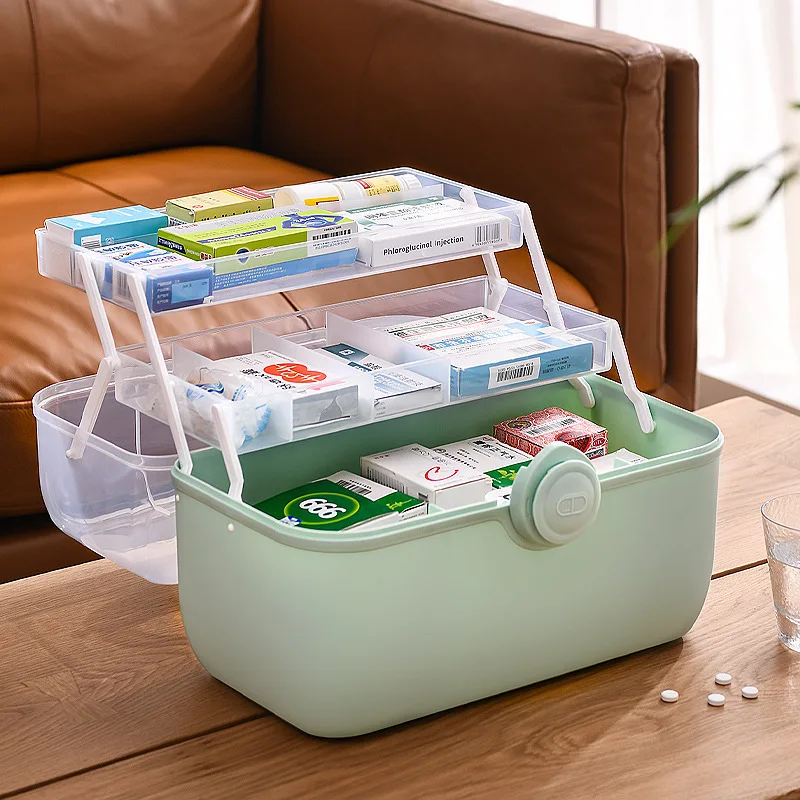 

3 Layers Large Capacity Family Medicine Organizer Box Portable First Aid Kit Medicine Storage Container Family Emergency Box