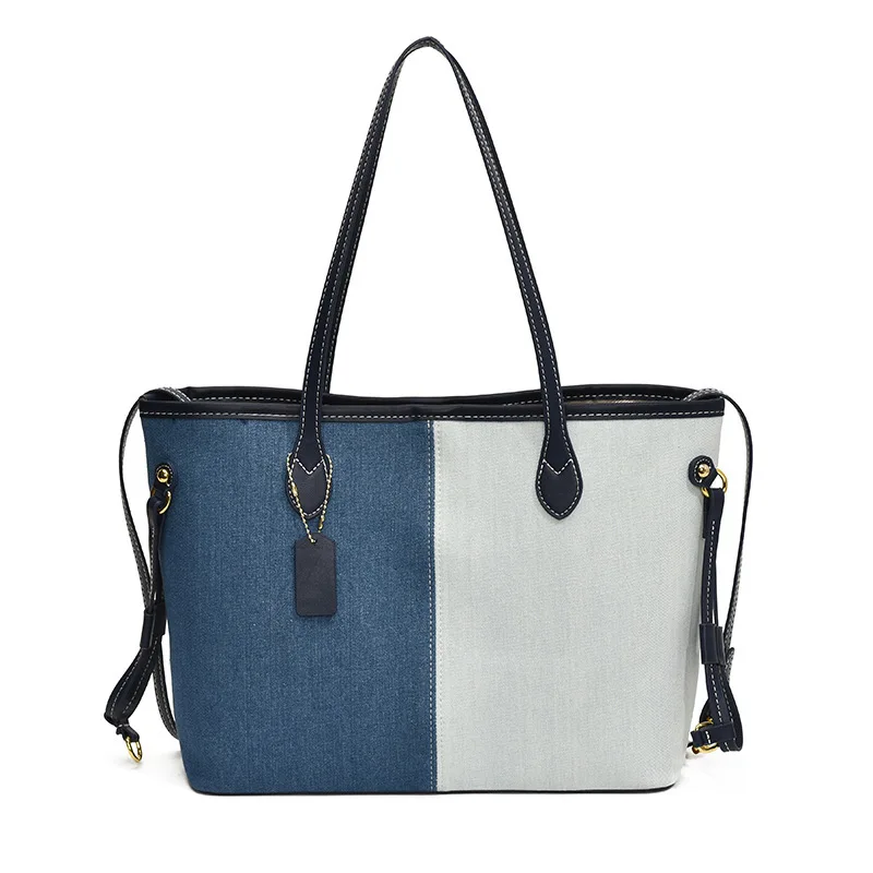 Fourre-tout haut de gamme pour femme, sac à provisions en denim, sac portable de grande capacité, à la mode et polyvalent, une mère initiée