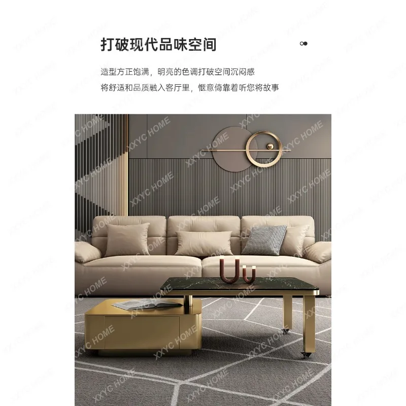 JY12New Modern Minimalist Light Luxury Small Apartment Coffee Table Folding Mobile Multifunctional Marble
