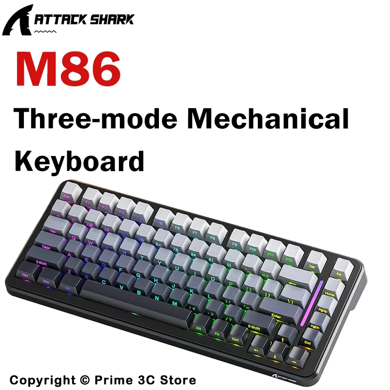 Attack Shark M86 75% Wireless Mechanical Keyboard 82 Keys RGB Backlit Hot-Swap Gasket Tri-Mode BT Wired 4000mAh Large battery