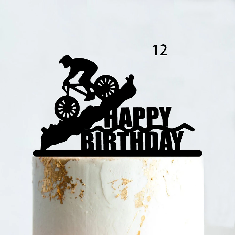 Bicycle Style Cake Topper Black Acrylic Funny Wedding Mr And Mrs Silhouettes Road Bike Cycler\'s Cyclist Birthday Cake Supplies