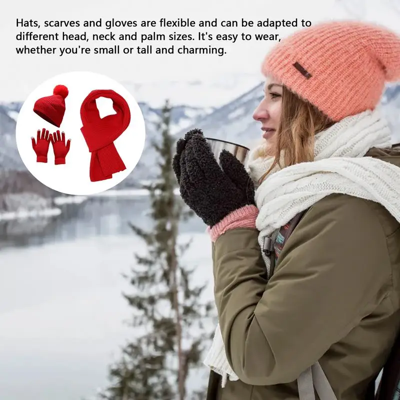 Winter Beanie Hat Scarf Gloves Outdoor Thick Warm Woolen Hat Set Stocking Stuffers For Women Hat Scarf Gloves Headband Set For