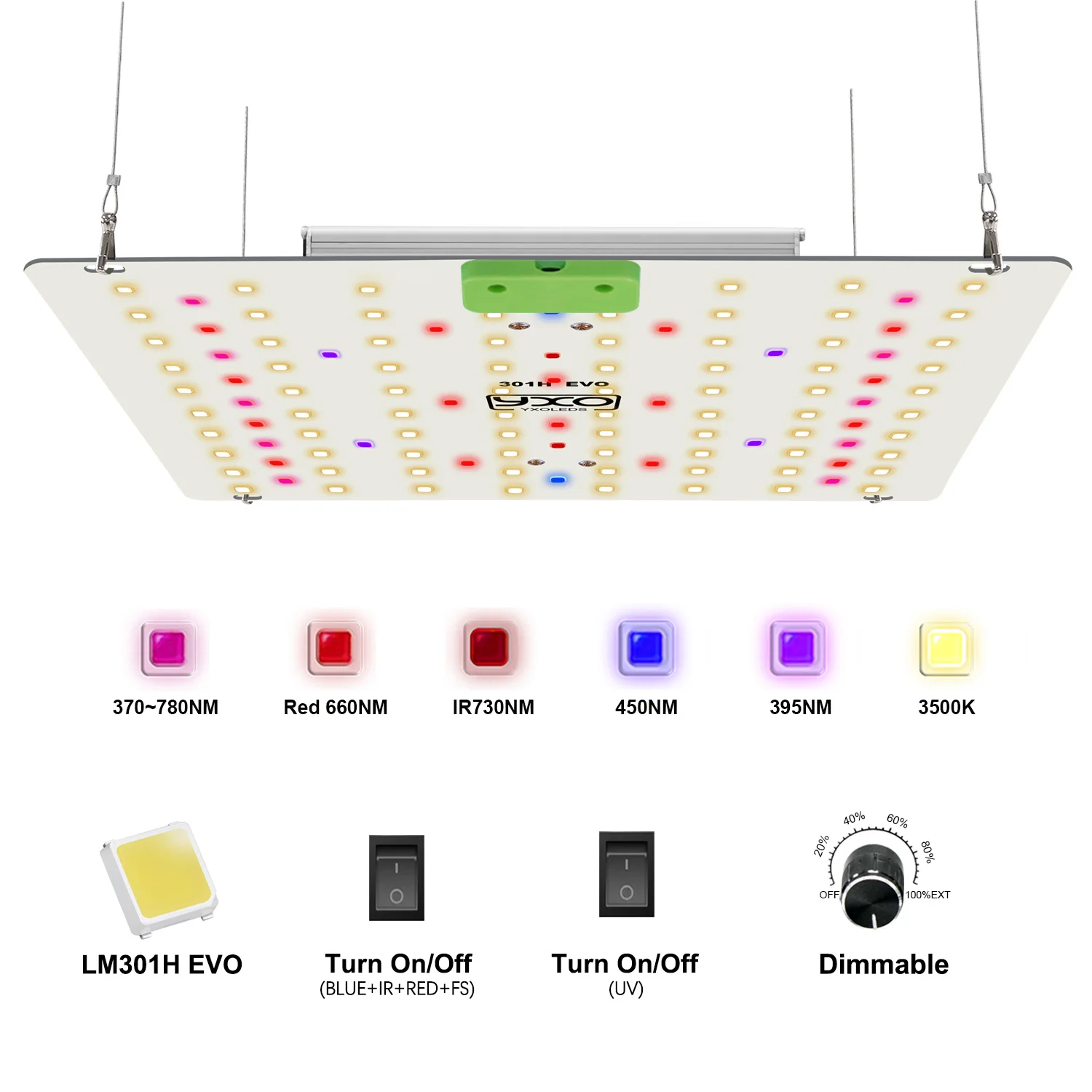 85W LM301H EVO Quantum LED Wachstumslichtleiste Ein-/Ausschalten Wachstumszelt Komplettset