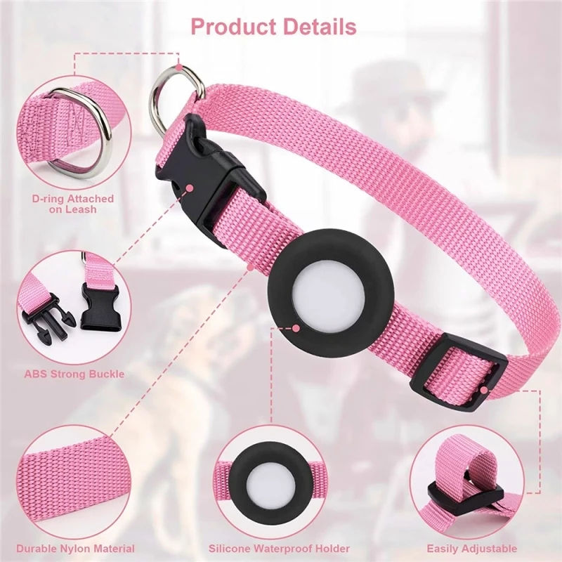 Dog Collar Nylon Pet Cat Dog Anti-Lost Collars Pink Adjustable Puppy Necklace Dog Airtag Collar Dog Accessories No Apple Air Tag