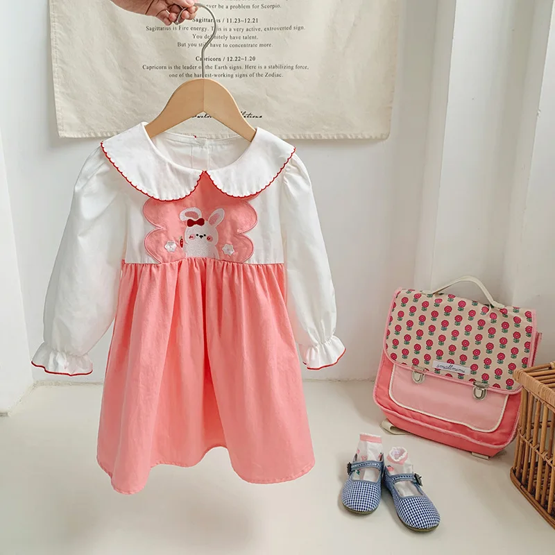 

DuducreamRabbit Embroidered Sweet Girl Dress2024Spring and Autumn Doll Collar Cotton Long Sleeve Baby Skirt