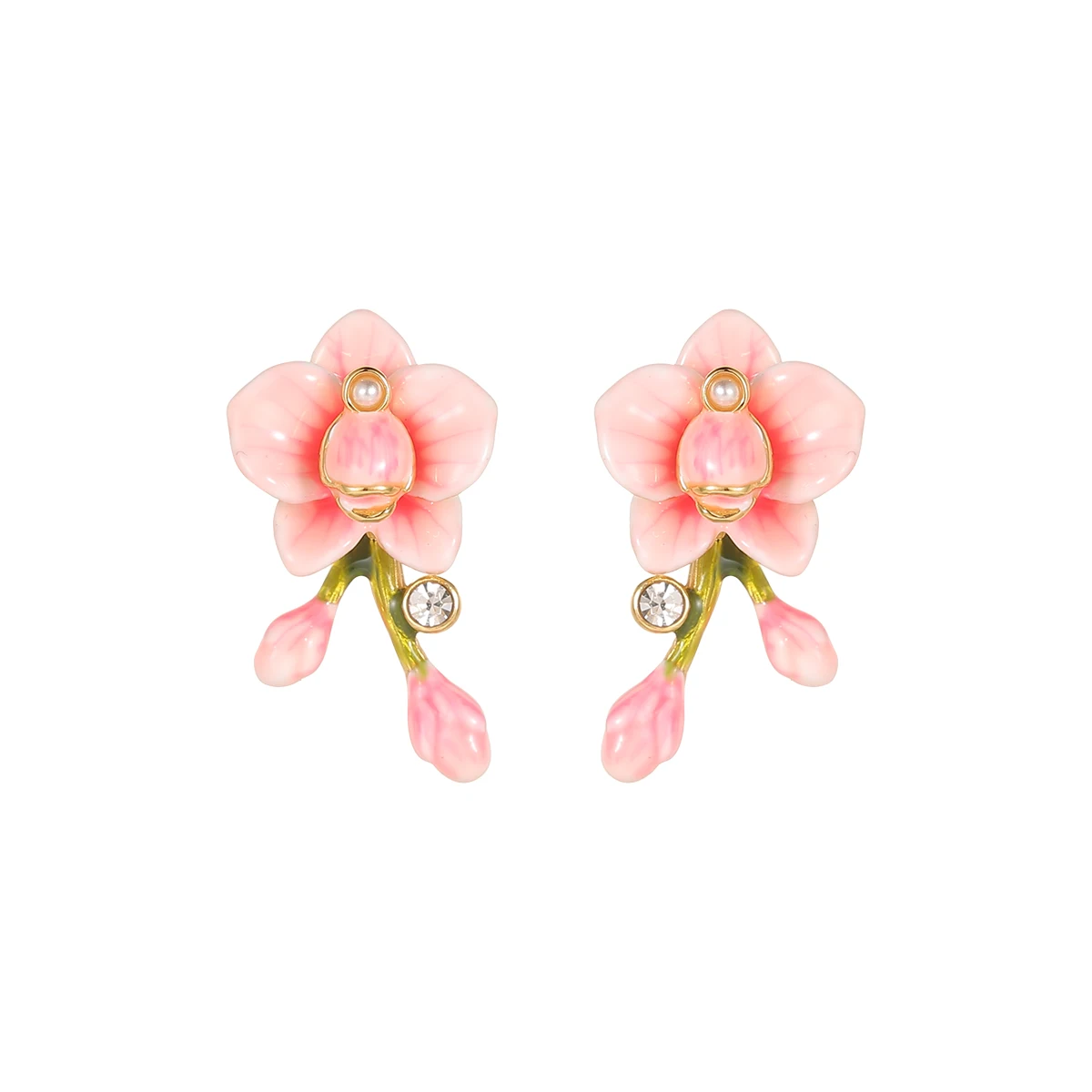 Original new design enamel glaze orchid earrings fresh temperament simple hand-painted pink and blue flower gold-plated jewelry.