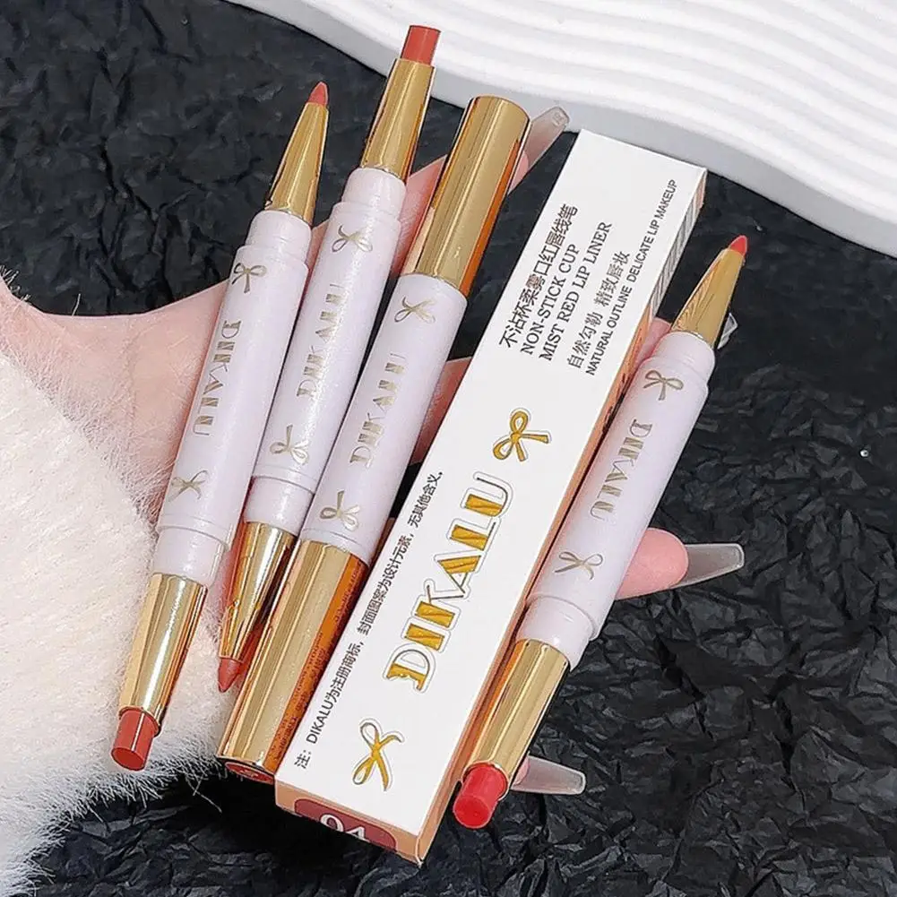 Delineador de labios de doble punta y lápiz labial líquido, terciopelo suave, resistente al agua, mate, maquillaje de larga duración, a prueba de duradera D0I6