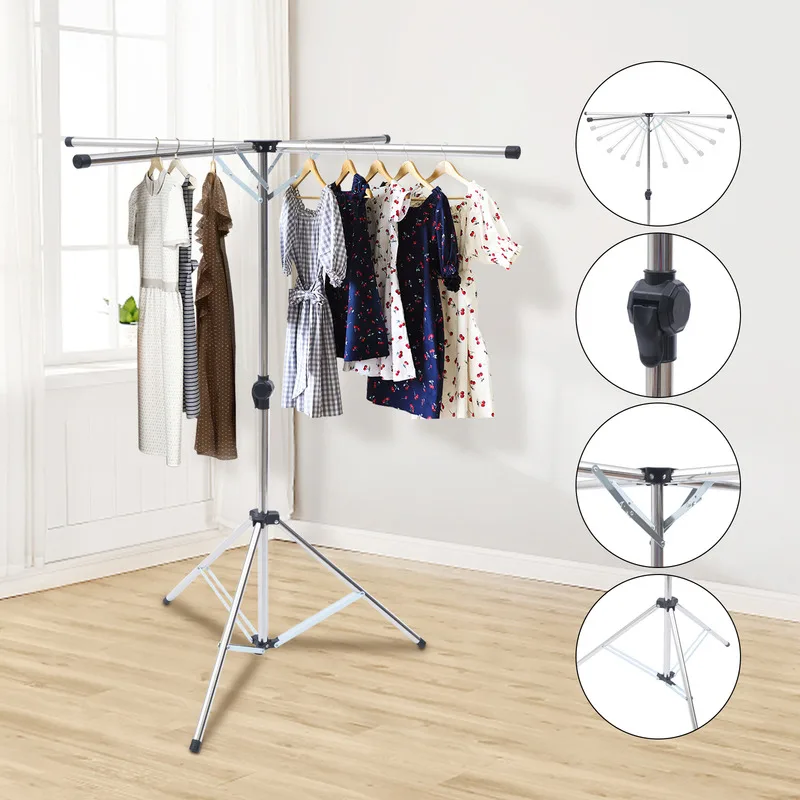 Portable Hangers Tripod Drying Steel Laundry Jacket Foldable Bracket Clothes Rack Space Saving Room Organizer