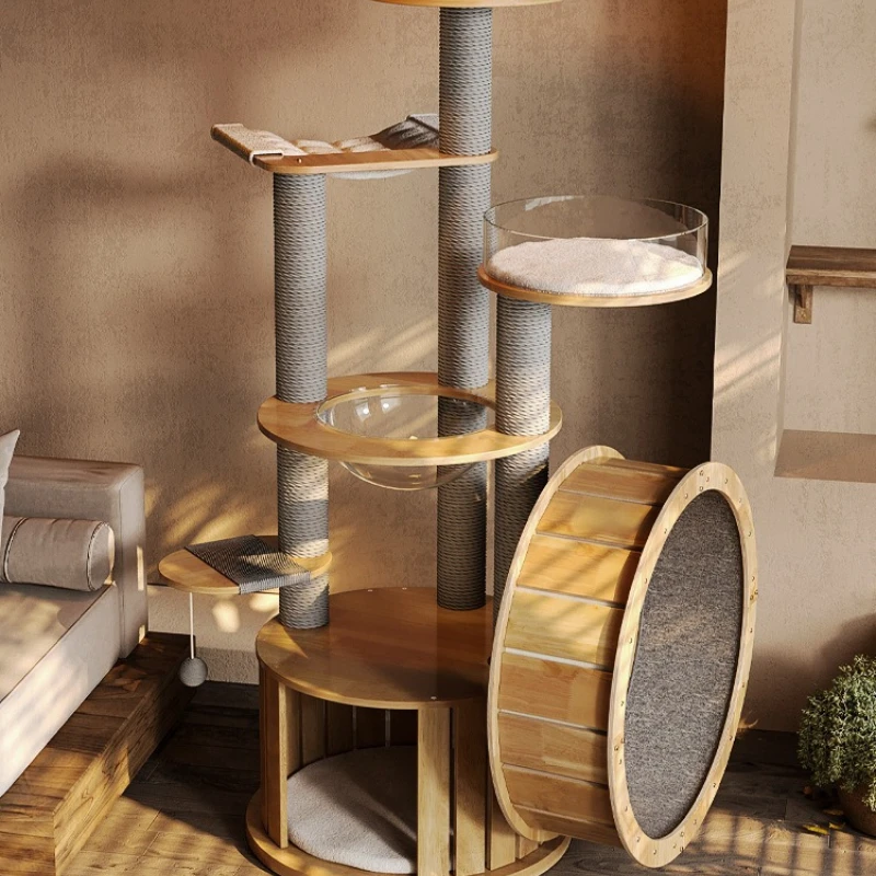 

Treadmill cat climbing frame combination, all solid wood cat nest tree, climbing jumping scratching board table