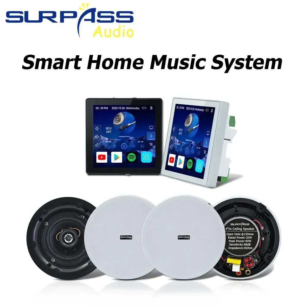 4 Inch 25W WiFi Bluetooth Wall Amplifier Android 10.0 System Smart Alexa Music Panel PA System Loudspeaker Ceiling Speaker Kits