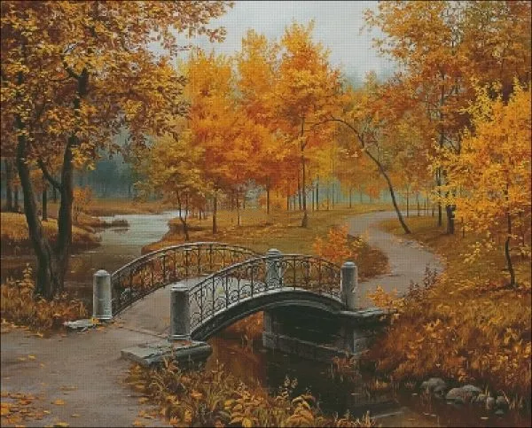 

Autumn Park Bridge Scenery Sewing kit 16CT 14CT Unprinted Cross Stitch Kits Embroidery Art DIY Handmade Needlework Home Decor