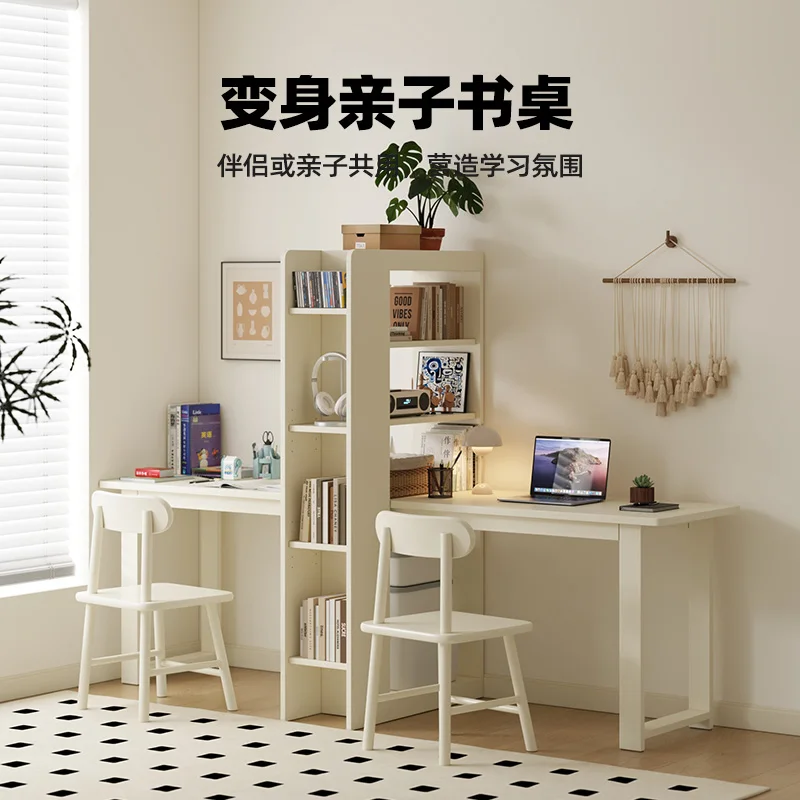 

Solid wood desk bookshelf integrated table student household computer desk