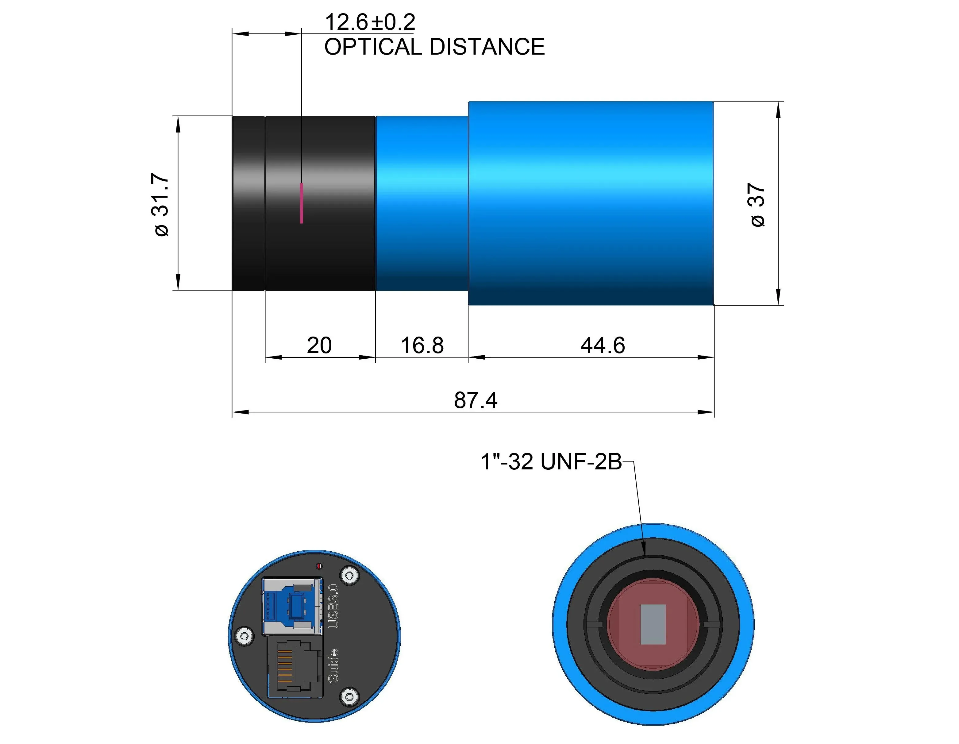 Câmera Guia Planetário Monocromático Astronômico Touptek, G3M2210M, Extensor Infravermelho Aprimorado, CMOS SC2210M, USB 3.0, Guia ST4, 1.25