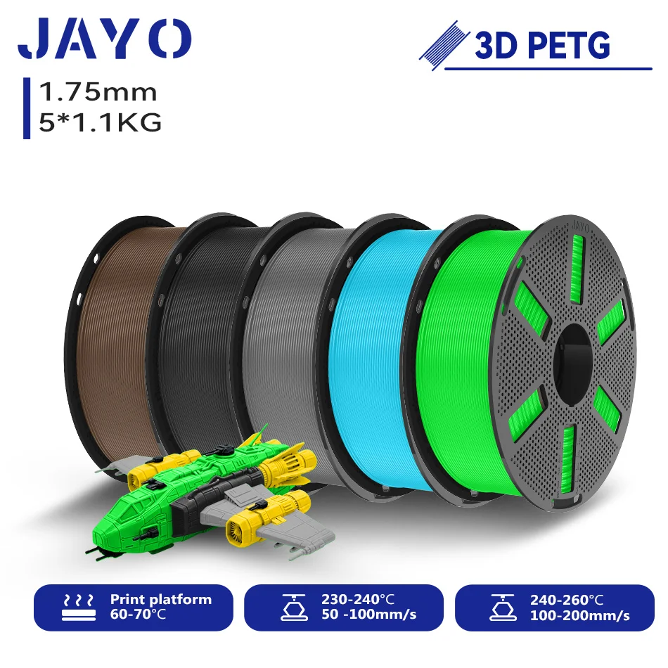 JAYO 5,5 kg 3D PETG / Hochgeschwindigkeits-Matt-PETG / PLA-Klassiker-Drucker-Filament 1,75 mm 3D-Drucker-Filament, ordentlich gewickeltes PETG für 3D