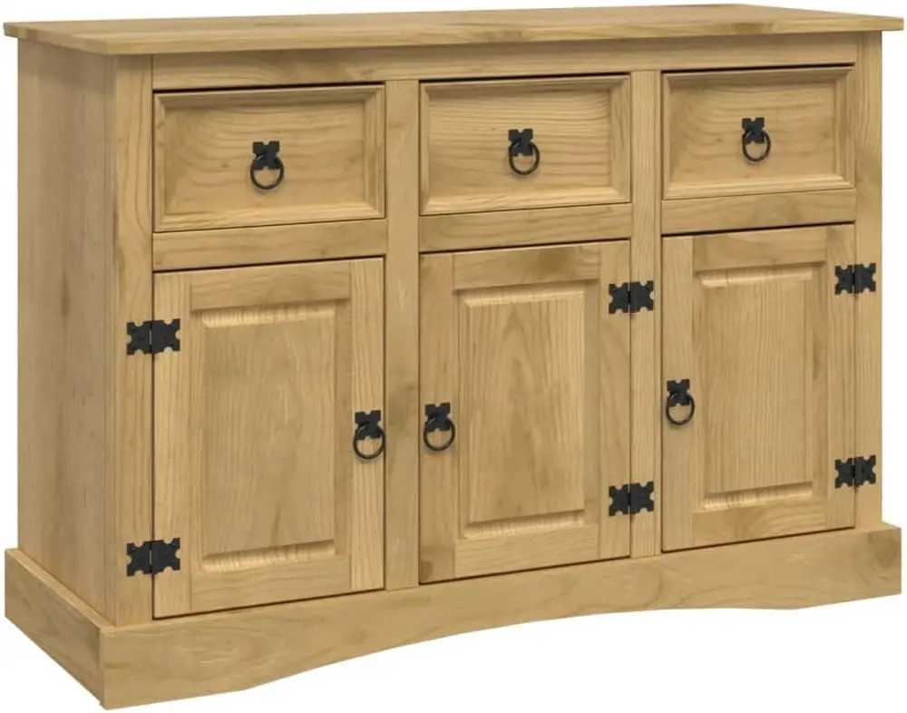 with Ample Storage, Easy to Assemble - for Living Room, Dining Ro Sideboard Solid Pinewood, Mexican 'Corona' Style Brown Cabinet