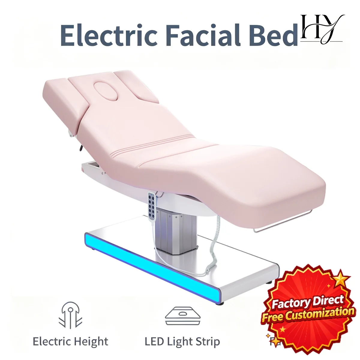 Commercial Pink Electric Massage Bed Adjustable Facial Beauty Bed for Salon Lash Tattoo Spa Studio