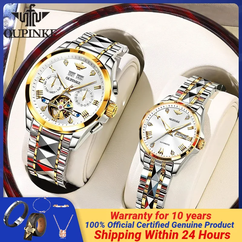 

OUPINKE Couple Watches for Men Women Tourbillon Waterproof Lover's Wristwatches Sapphire Mirror Original Couple Hand Clock NEW