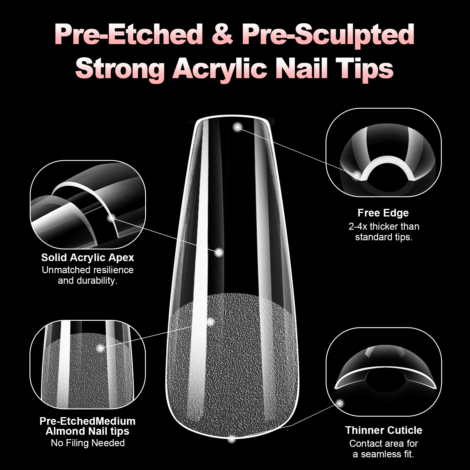 120 Stück Halbmatte Verlängerungs-Gel-Tips, Mandel-, Stiletto-, Coffin- und French-Form, Künstliche Nägel, Vollabdeckung, Acryl, für Salon und Zuhause, Press-On-Nägel – Detail 2