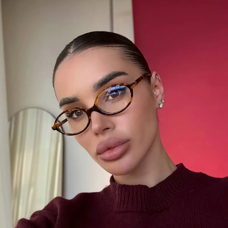 Vintage Oval Sunglasses Women Luxury Brand Designer Small Oval Anti Blue Light Glasses Retro Fashion Men Leopard Eyegalsses