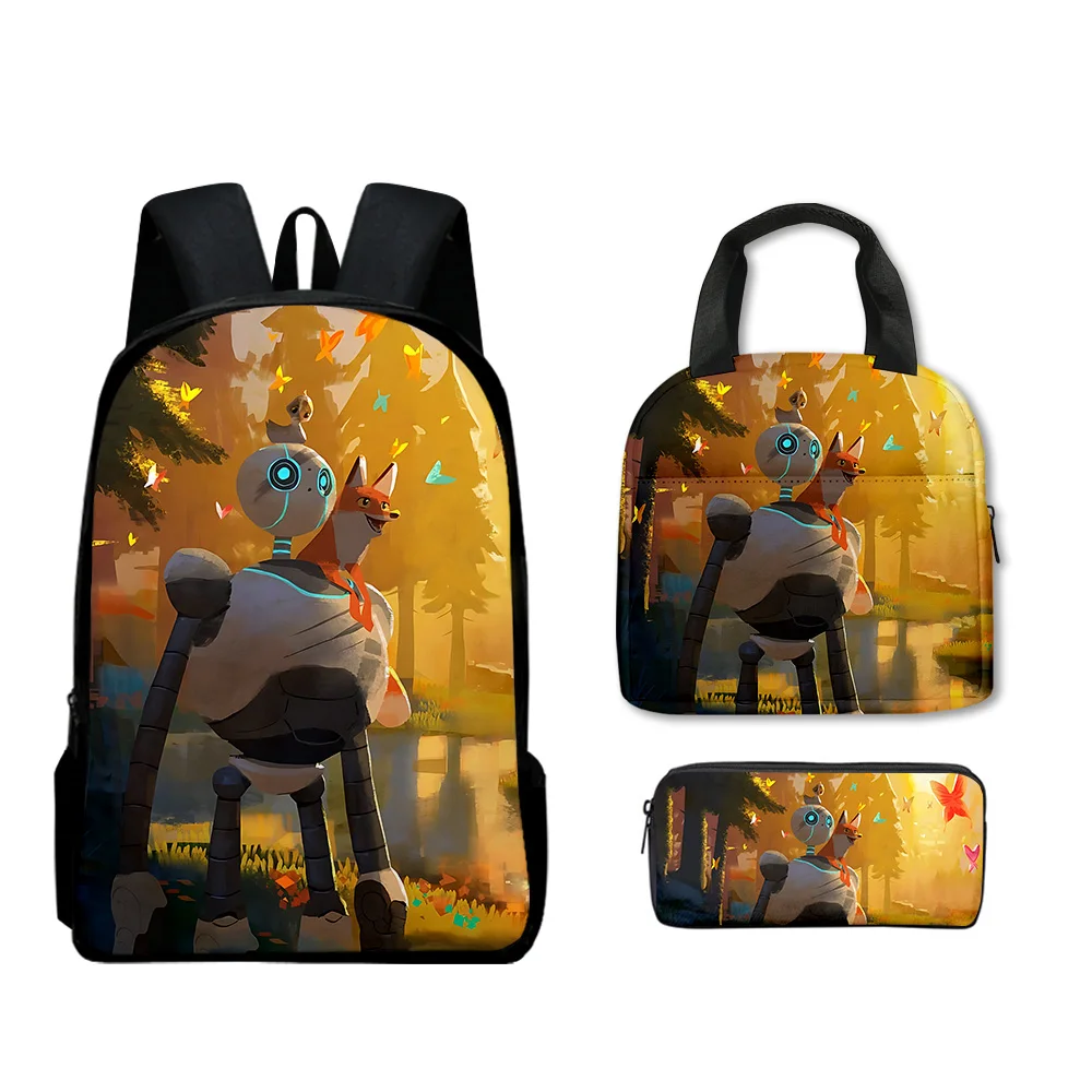 Classic Popular Funny The Wild Robot 3D Print 3pcs/Set Student School Bags Laptop Daypack Backpack Lunch bag Pencil Case