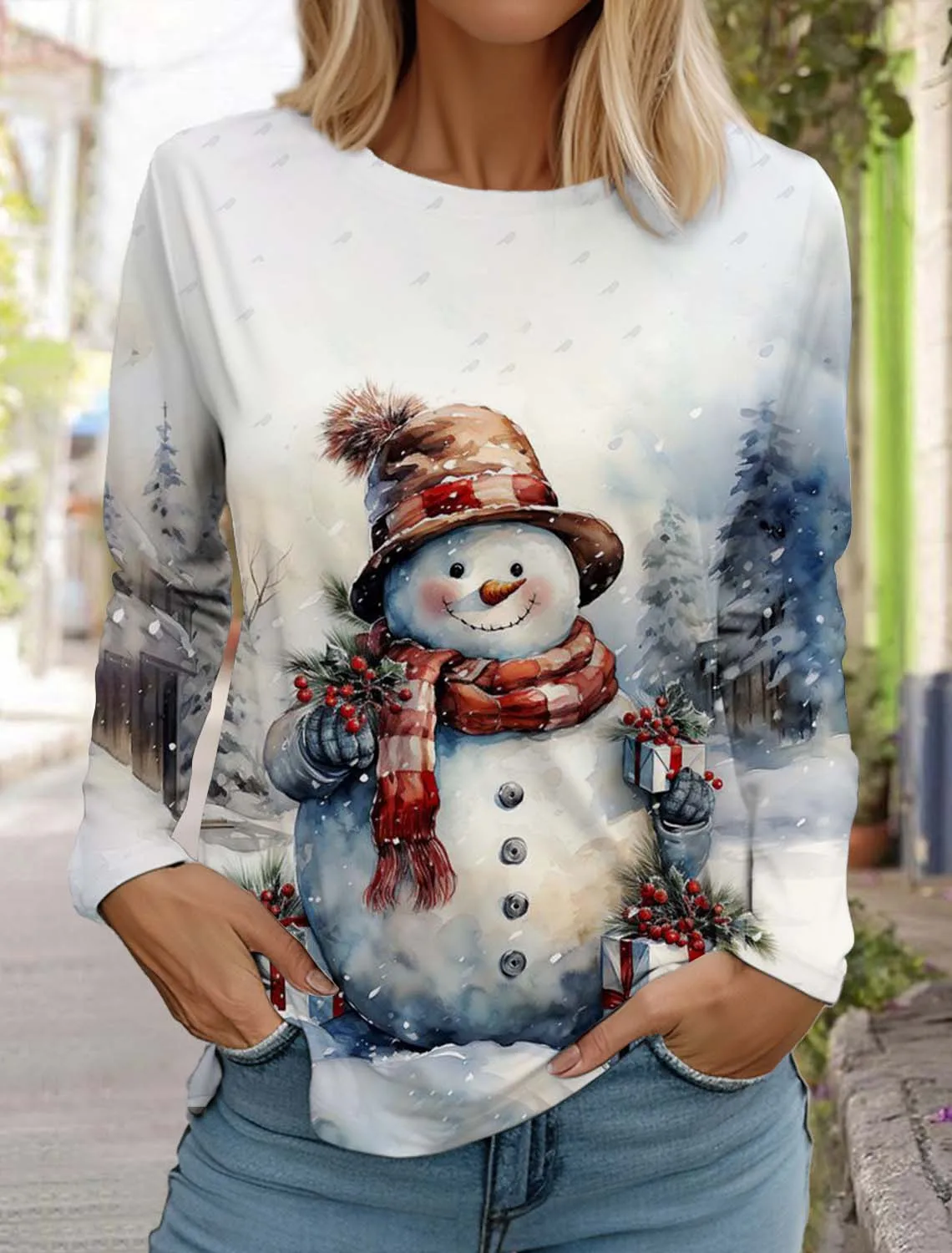 Christmas Snowman Women\'s Long Sleeve 3D Pattern T Shirt Bear Autumn Fashion Santa Claus Women\'s Top Harajuku  Pullover Clothing