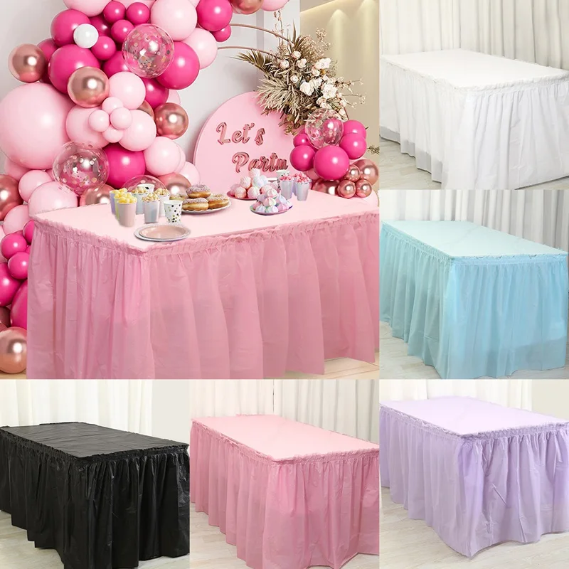 2pcs/pack Plain Disposable Table Skirt, PE Rectangle Tablecloth And Skirt Decoration For Wedding Birthday Party Supplies