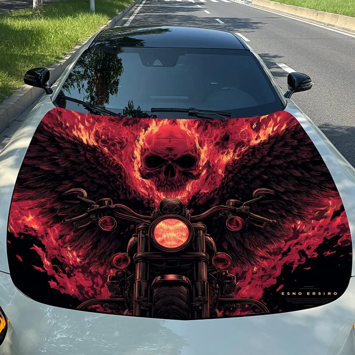 

Наклейка на капот мотоцикла с пламенным скелетом - прочная виниловая пленка из ПВХ для большинства автомобилей, защитная пленка на капот двигателя в подарок Fo