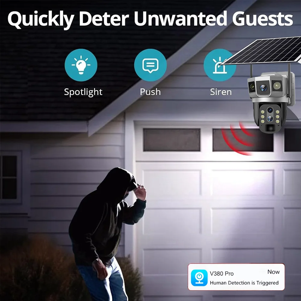 12MP 4K Solar 4G IP Camera 10X Digital Zoom CCTV Surveillance Outdoor Waterproof Monitor Pir Motion Detect Night Vision V380 Cam