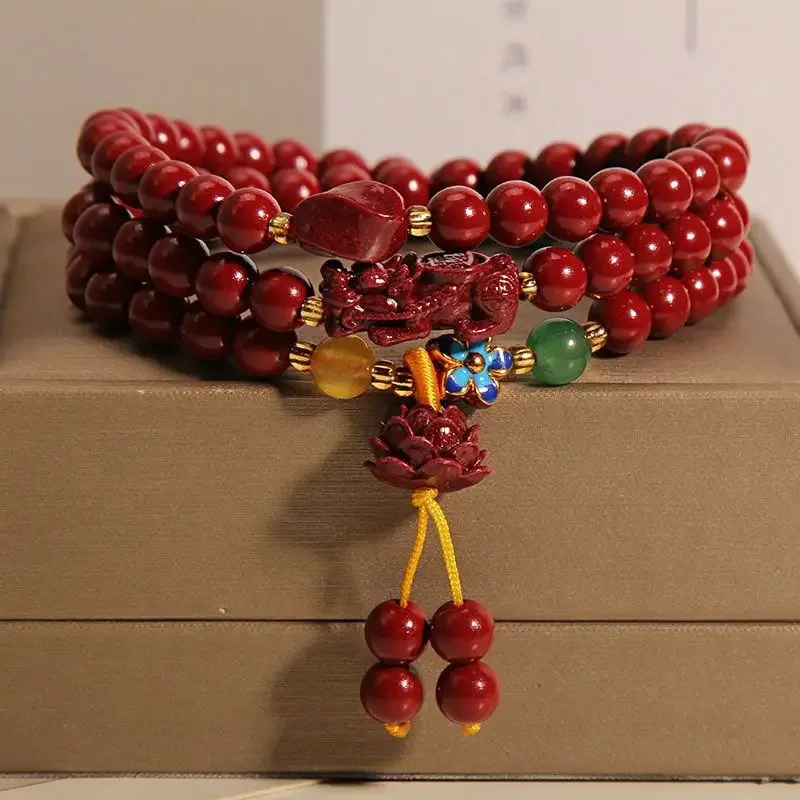 Natural Cinnabar Bracelet 108 Three Turns Zijin Bracelet Multi-turn Transfer Beads Gifts