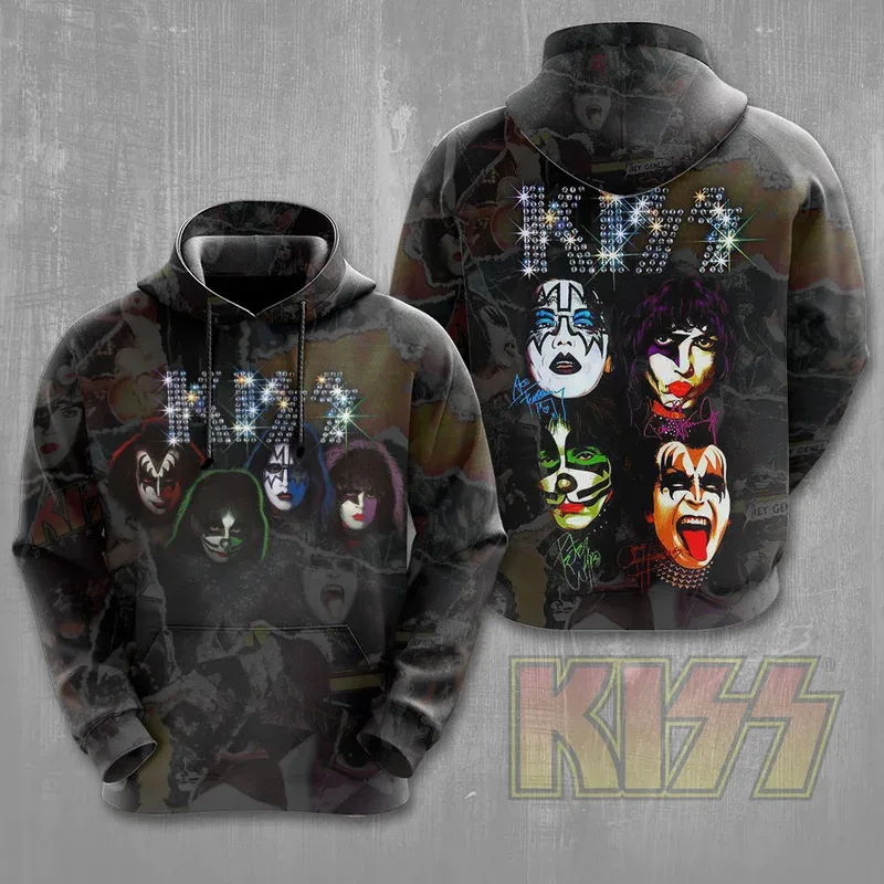 Rock Band Kiss Hoodies 3Dพิมพ์ผู้ชายผู้หญิงHip Hopขนาดใหญ่Pullover Hooded Sweatshirtsแฟชั่นStreetwear Manเสื้อผ้า