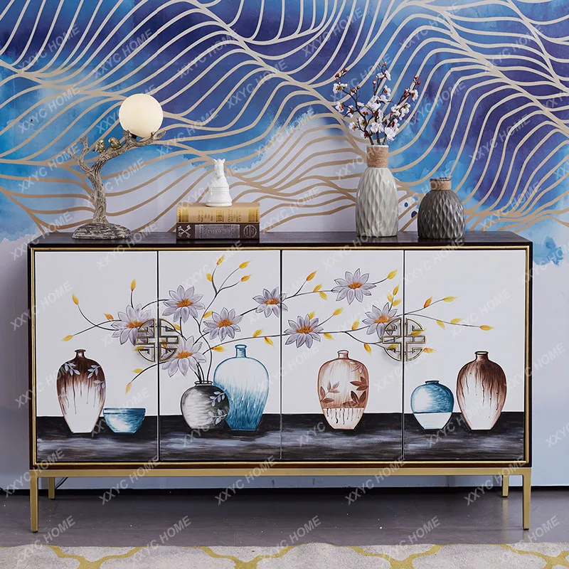 

New Chinese landscape painting shoe cabinet pure handmade classical landscape painting locker