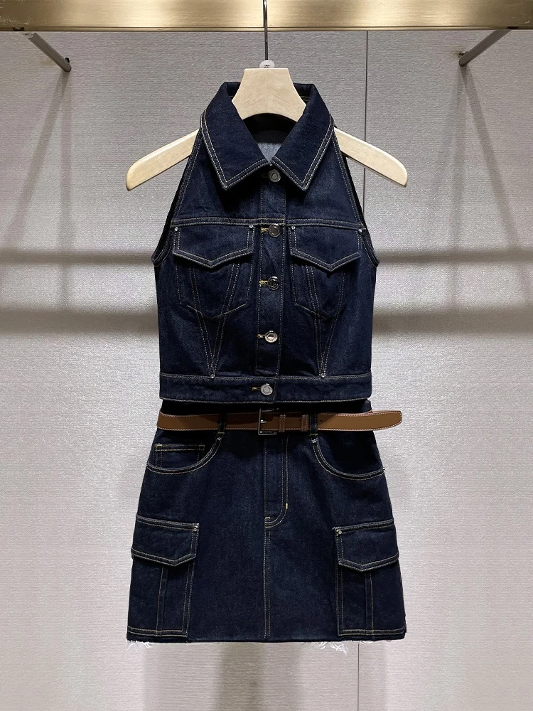 

Spicy Girl Denim Set Spring Summer 2026 Hong Kong Sle High-End Feelings Ne Hanging Vest Outerwear Tank Top f Skirt Two...