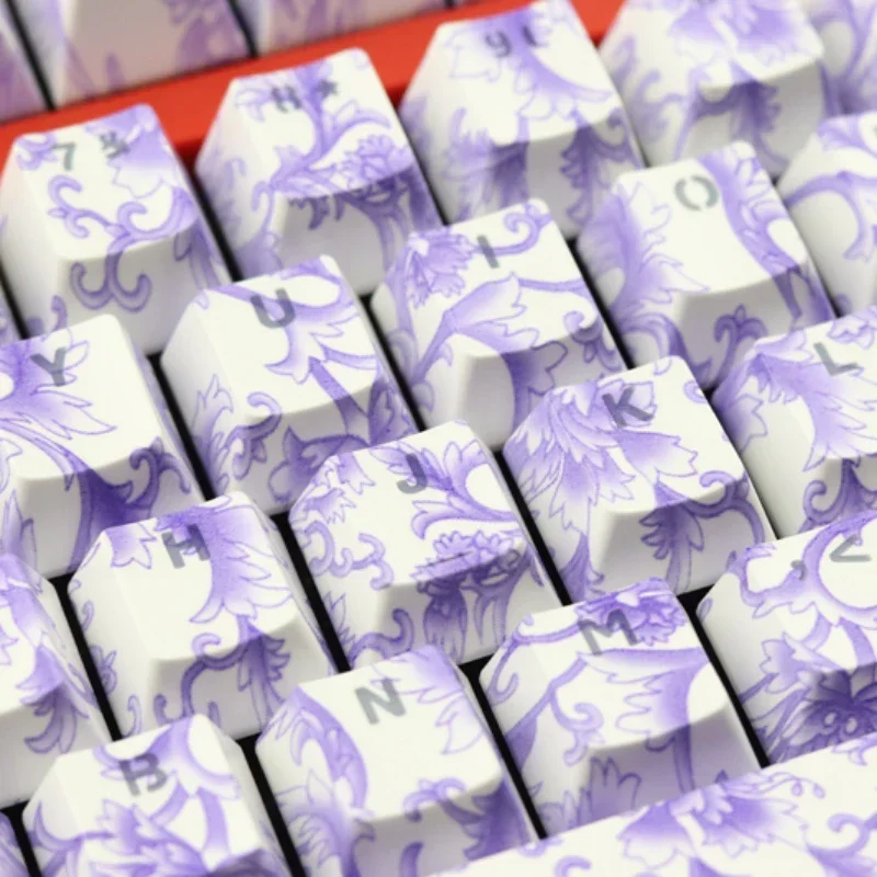 Blue and White Porcelain Theme Keycaps Translucent ABS Keyboard Caps OEM Appearance Gaming Keycaps for Mechanical Keyboard Gifts