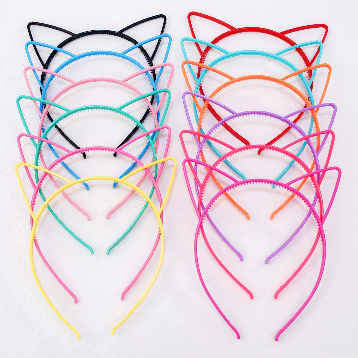 5PCS Girls Cat Ear Headbands Candy Color Cat Ears Headband Plastic Teeth Hairbands Family Decoration Party Hair Accessories