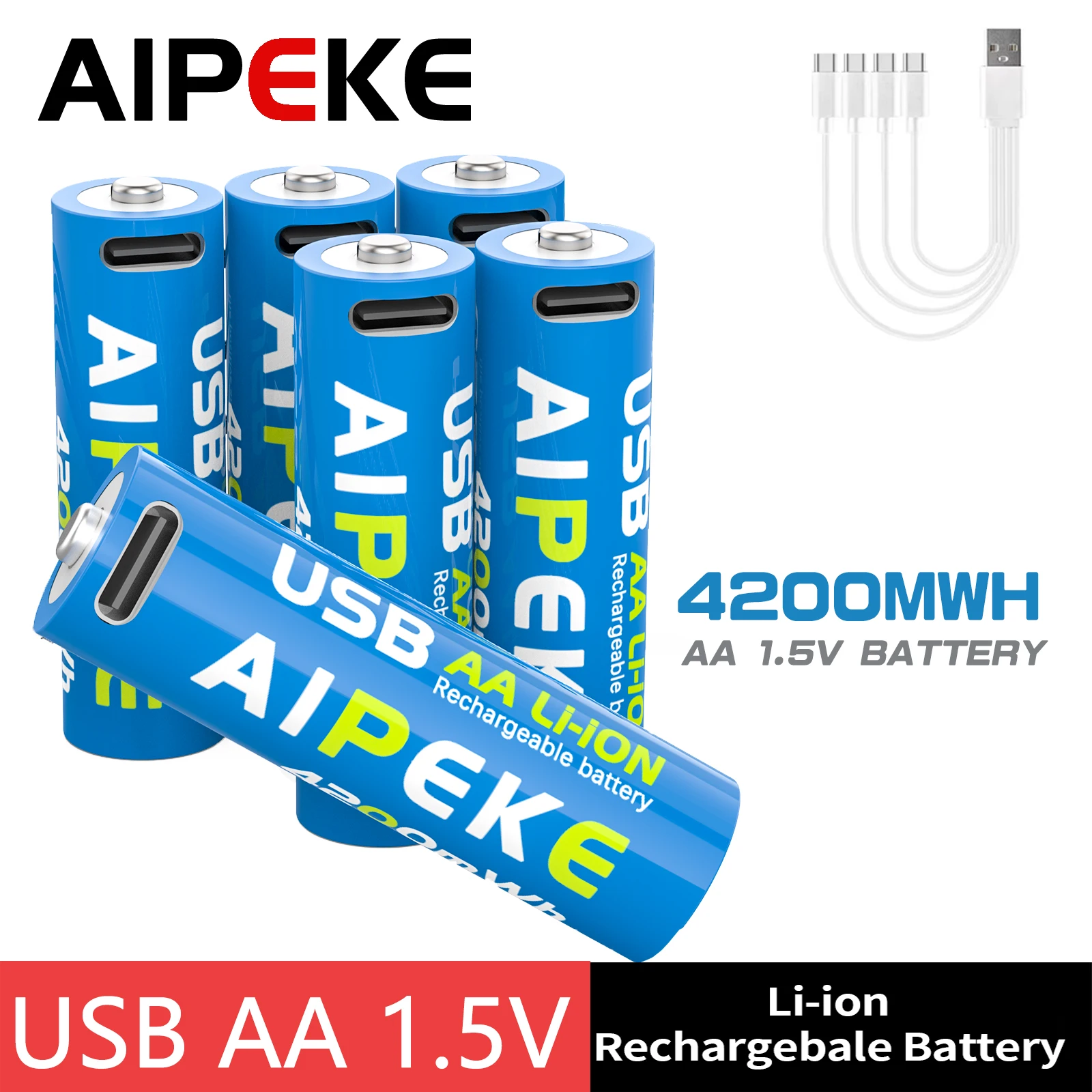 

AIPEKE Aa Rechargeable Batteries USB Lithium-ion 4200mWh 1.5V AA Rechargeable Batteries for Toy car Game Machine Mouse