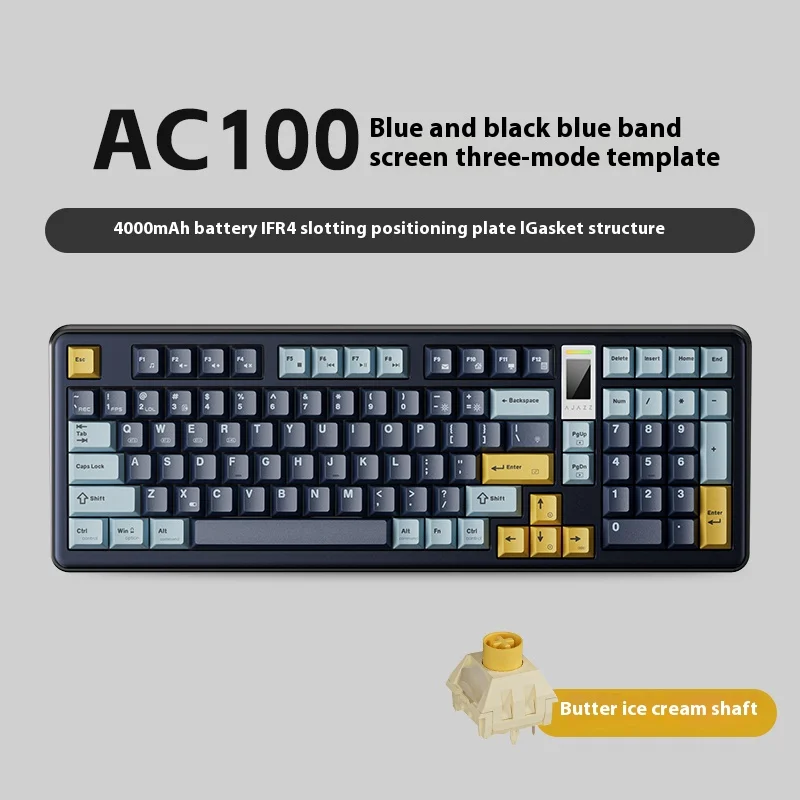 AJAZZ AK100 MAX mechanisch gamingtoetsenbord met Keltisch thema, aluminium behuizing, 98 toetsen, drie-standenverbinding, LDG-kleurenscherm, Gasket-structuur, 5-laags geluidsdempende vulling,