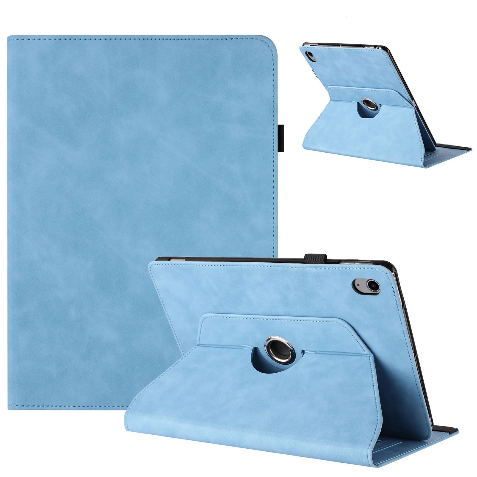

For iPad (2025) / 10.9 (2022) Case Rotating Stand Solid Color PU Leather Tablet Cover - Baby Blue