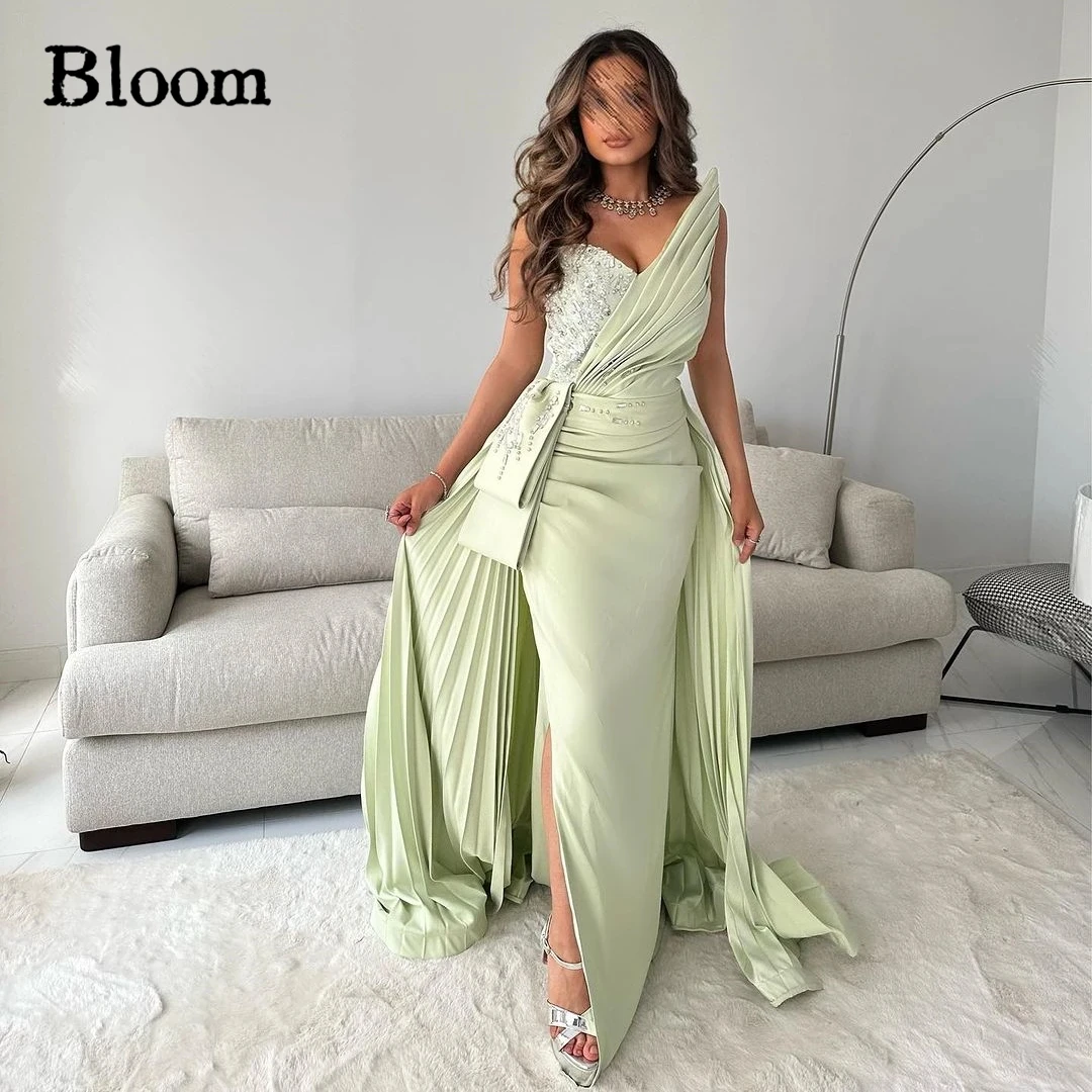 Bloom Arabia Fashion Evening Dresses Pleated Long Tail Crystal Beads Ruched Elegant Formal Wedding Party Dresses For Prom