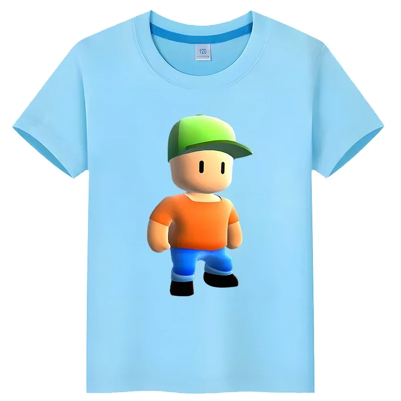 Stumble Guys Children Summer T-shirt 100%Cotton Short Sleeve Tops one piece t shirt for kids boy 10 years y2k girls boys clothes