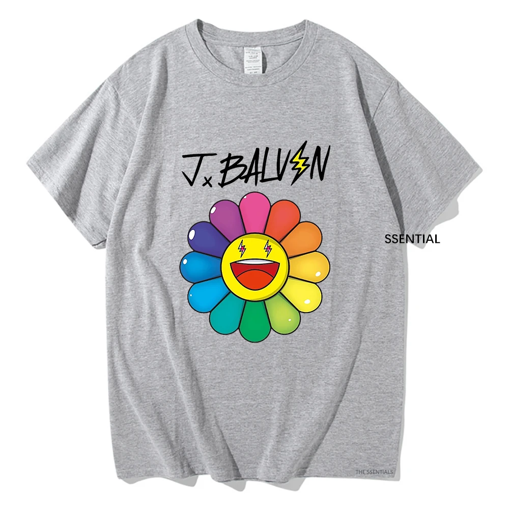 ThreeBalvin Floweres تي شيرت J. Balvin ملابس رجالية/نسائية Harajuku الجمالية التي شيرت خمر للجنسين ملابس الشارع الشهير ملابس قطنية