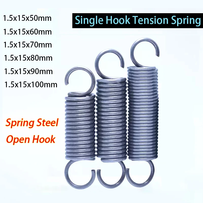 

Wire Dia 1.5MM Outer Diameter 15MM Length 50~100MM 2~100Pcs Spring Steel Single Hook SpringTension Spring