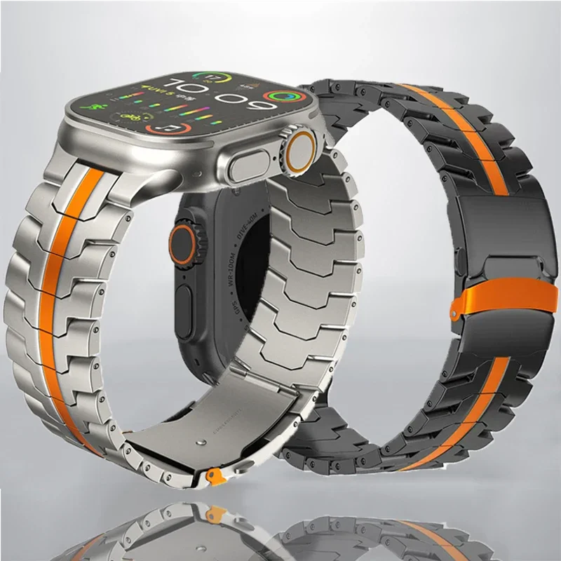 

Ремешок из нержавеющей стали для Apple Watch Band Ultra 2 49 мм 46 мм 45 мм 44 мм 42 мм Металлический мужской браслет для IWatch Series 10 9 8 7 SE 6