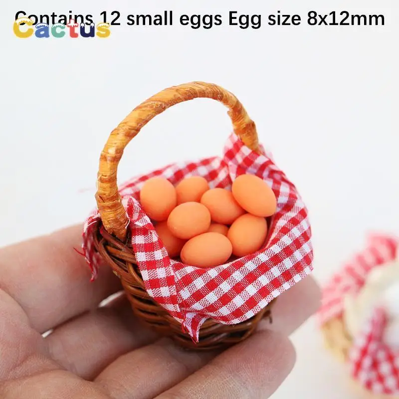 1 Set 1:12 Dollhouse Miniature Egg Basket Red Plaid Duck Egg Frame Kitchen Food Model Pretend Play Toy Doll House Accessories