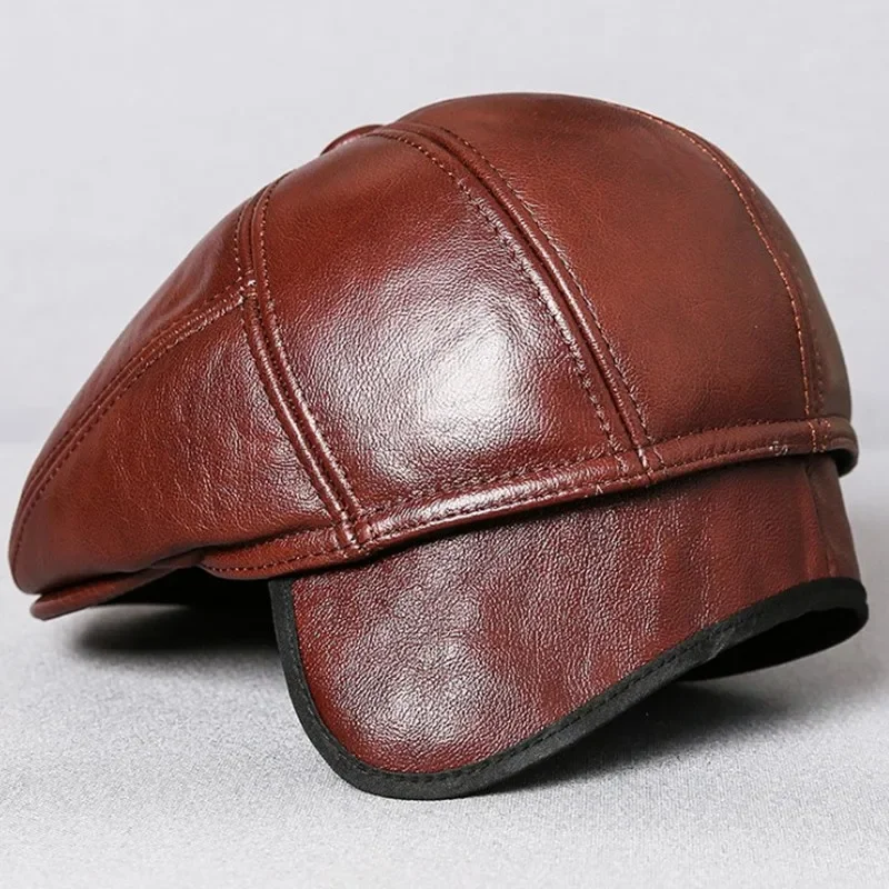 Мужские шапки, шапка из натуральной кожи, меховые теплые береты, мужская шапка из воловьей кожи, зимние наушники, шапки, папий берет среднего возраста, шапка